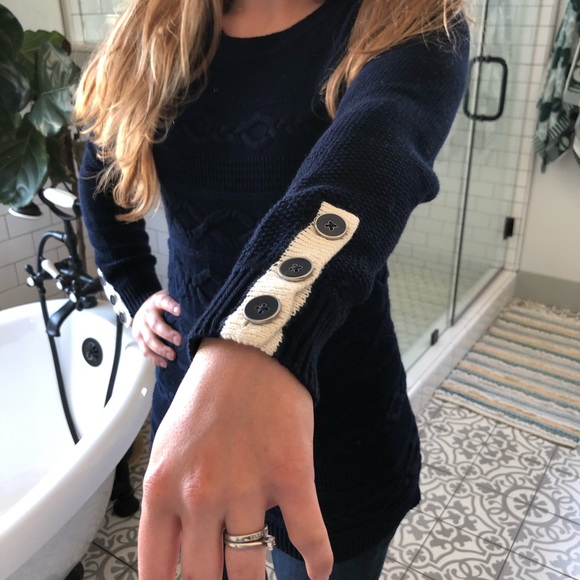 Long navy knit sweater - Picture 3 of 4